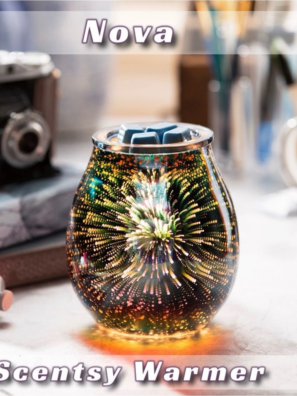Scentsy Nova Warmer with Purple and Green Accents